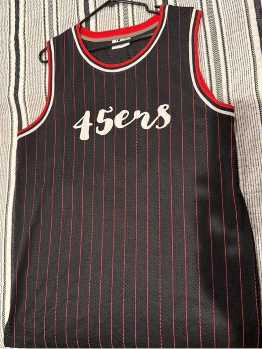 Unbranded Men’s Black Basketball Jersey with Red Pinstripes - 45ers Script